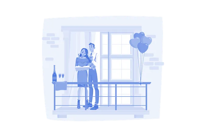 Joli couple debout sur le balcon  Illustration