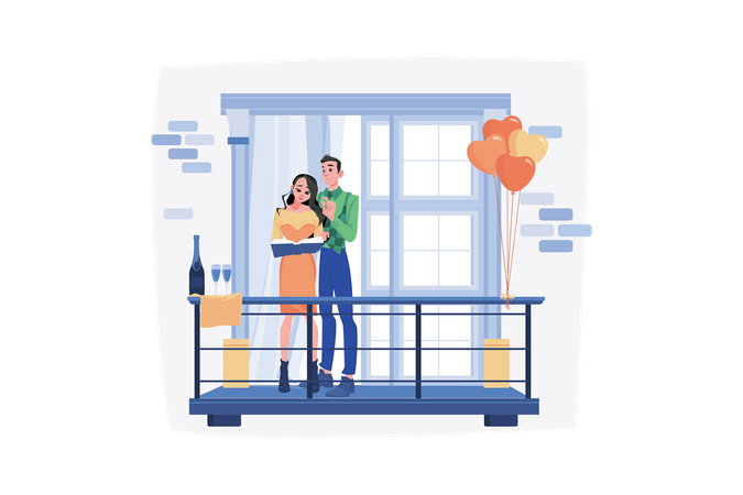 Joli couple debout sur le balcon  Illustration