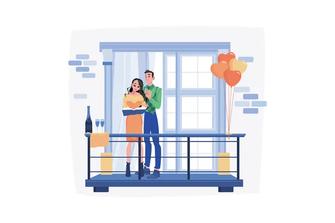 Joli couple debout sur le balcon  Illustration