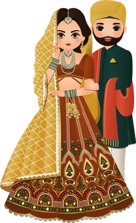 Joli couple hindou en robe indienne traditionnelle  Illustration