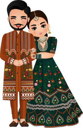 Joli couple hindou en robe indienne traditionnelle  Illustration