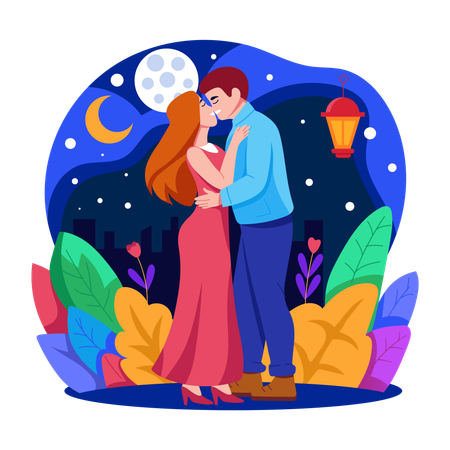 Un joli couple s'embrassant le soir du nouvel an  Illustration