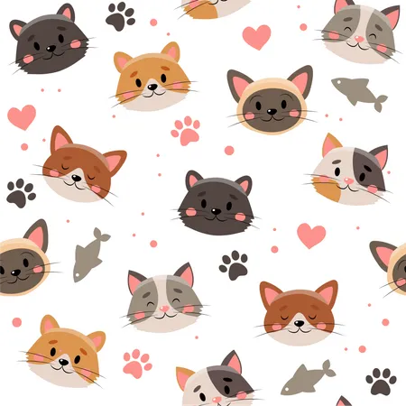 Joli motif de visages d'animaux de compagnie  Illustration