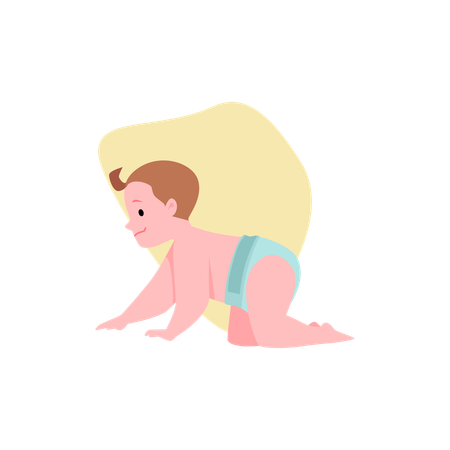 Joli petit garçon rampant dans une couche vue de côté  Illustration