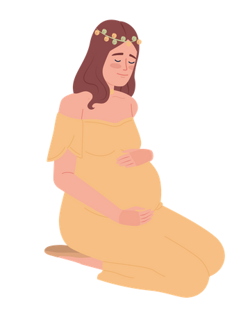 Jolie dame enceinte avec couronne de fleurs  Illustration