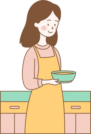 Une femme mignonne cuisine  Illustration