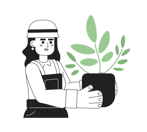 Jolie femme tenant une plante d'intérieur  Illustration