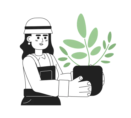 Jolie femme tenant une plante d'intérieur  Illustration