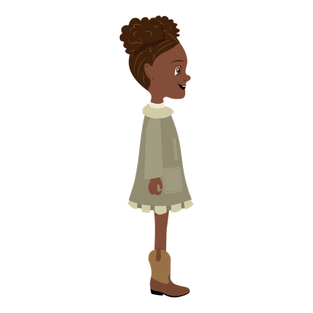 Jolie petite fille afro-américaine portant un manteau et des bottes  Illustration