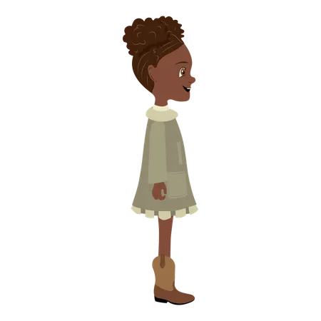 Jolie petite fille afro-américaine portant un manteau et des bottes  Illustration