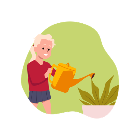 Jolie petite fille arrosant une fleur  Illustration
