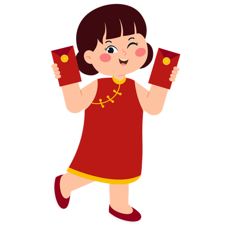 Jolie fille avec angpao  Illustration