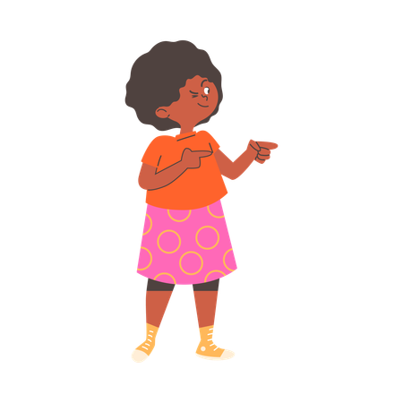 Une jolie petite fille fait un clin d'œil et pointe du doigt  Illustration