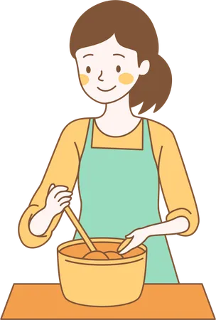 Une jolie fille cuisine  Illustration