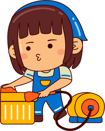 Jolie fille faisant des travaux de nettoyage  Illustration