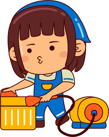 Jolie fille faisant des travaux de nettoyage  Illustration