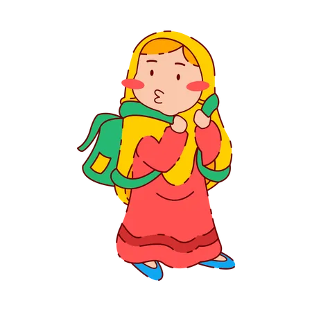 Jolie fille musulmane Chibi portant un sac d'école  Illustration