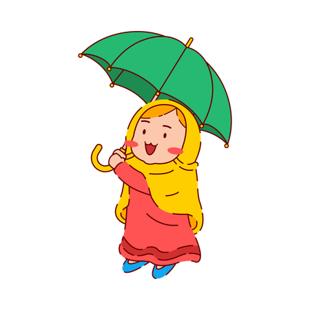 Jolie fille musulmane Chibi tenant un parapluie  Illustration