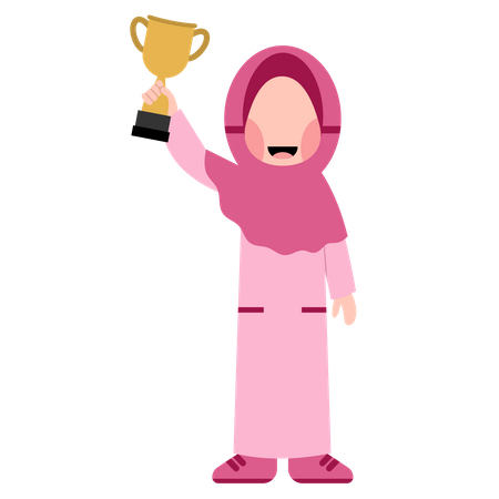 Jolie fille musulmane montrant la coupe du trophée  Illustration