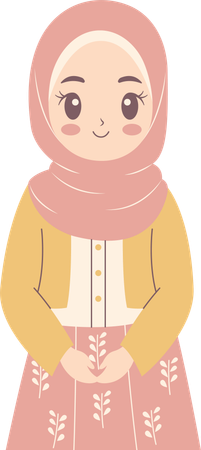 Jolie fille musulmane portant un hijab et une tenue à la mode tout en souriant  Illustration