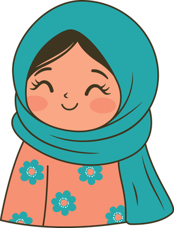 Jolie fille musulmane portant un hijab bleu tout en souriant  Illustration