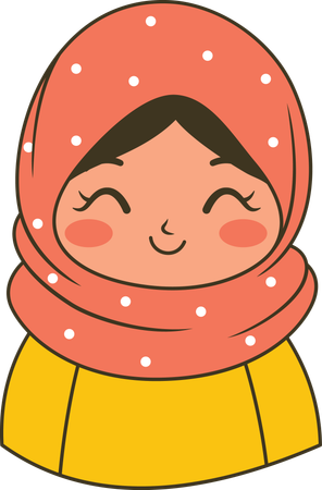 Jolie fille musulmane portant un hijab rose à motifs tout en souriant  Illustration