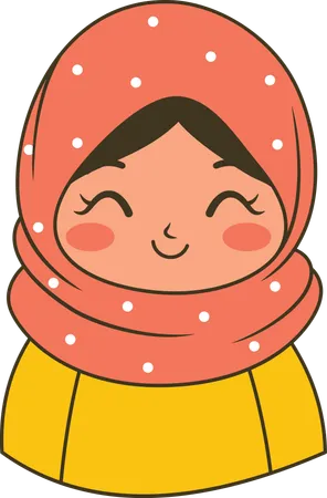 Jolie fille musulmane portant un hijab rose à motifs tout en souriant  Illustration