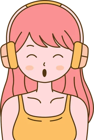 Jolie fille qui écoute de la musique avec un casque tout en chantant  Illustration