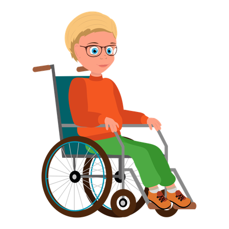 Jolie petite fille souriante sur un fauteuil roulant  Illustration