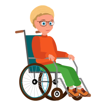 Jolie petite fille souriante sur un fauteuil roulant  Illustration