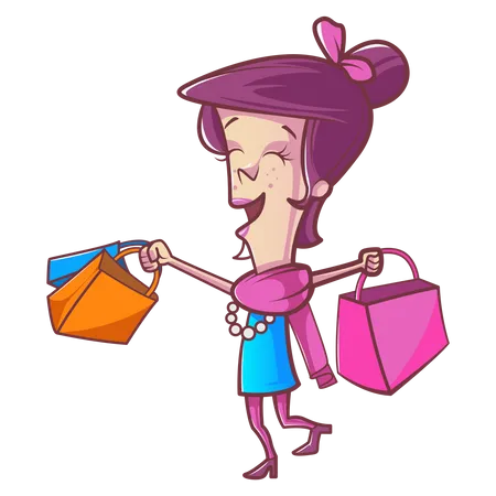 Jolie fille tenant un sac à provisions  Illustration