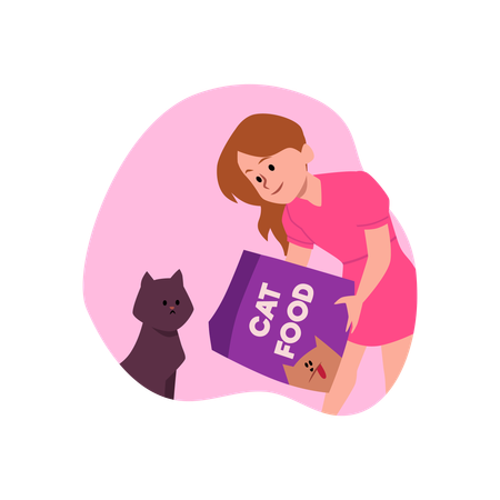 Jolie petite fille nourrissant un chat  Illustration