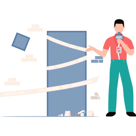 Jornalista está relatando uma cena de crime  Ilustração