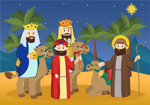 José se encuentra con los reyes del desierto.  Ilustración