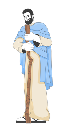 Josef hält Holzstab  Illustration