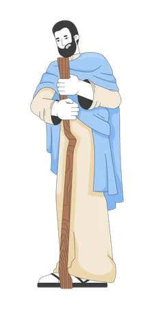 Josef hält Holzstab  Illustration