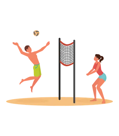 Jouer au volley-ball à la plage  Illustration