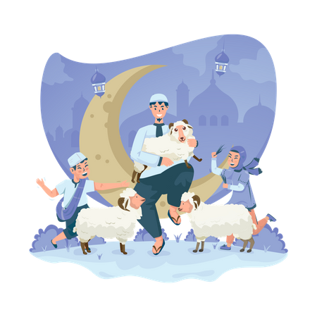 Jouer avec les moutons  Illustration