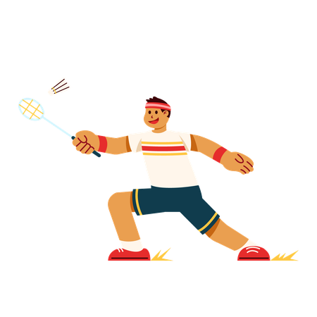 Joueur de badminton énergique frappant le volant  Illustration