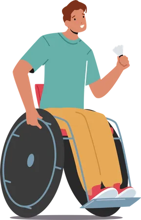 Joueur de badminton paralympique assis sur un fauteuil roulant  Illustration