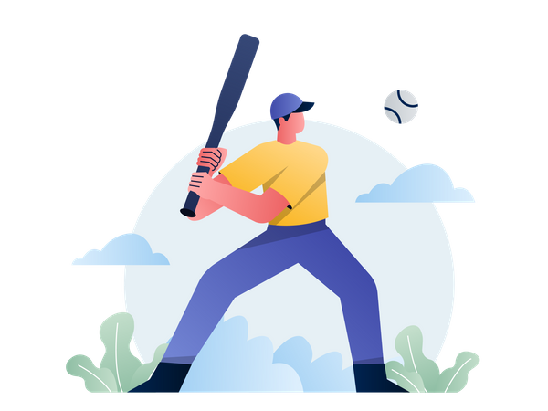 Joueur de baseball frappant la balle  Illustration