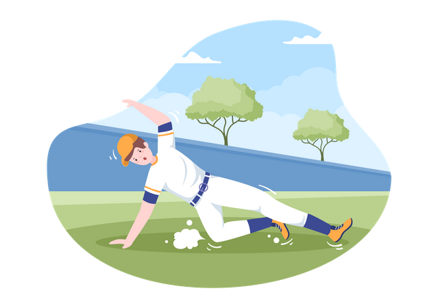 Joueur de baseball glissant  Illustration