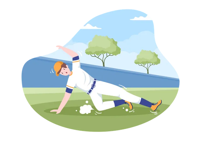 Joueur de baseball glissant  Illustration