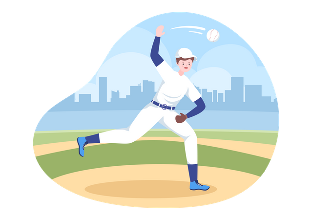 Joueur de baseball qui lance la balle  Illustration