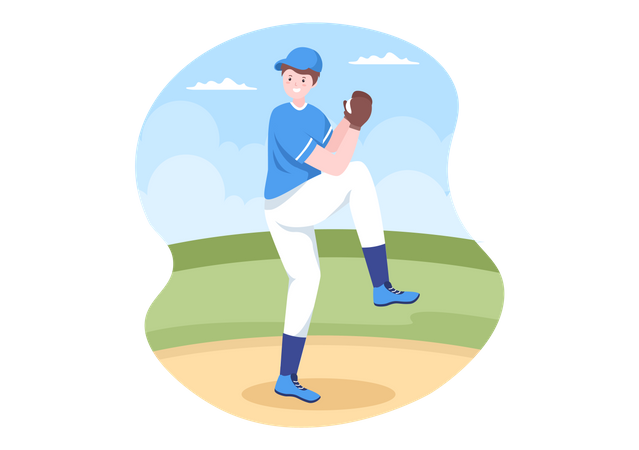 Joueur de baseball qui lance la balle  Illustration
