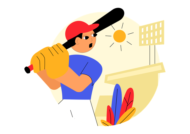 Joueur de baseball masculin frappant une balle  Illustration