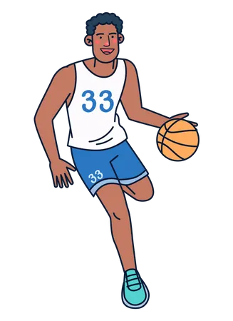 Joueur de basket-ball, dribble, balle  Illustration