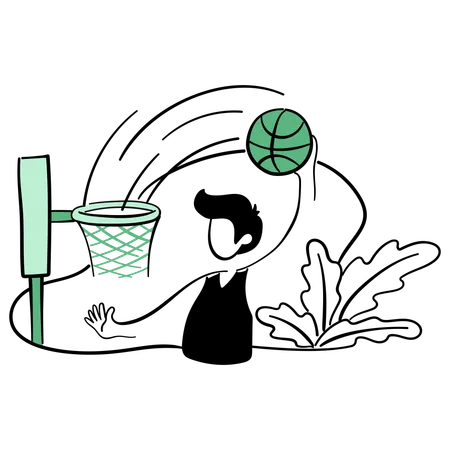 Un basketteur a frappé un basket-ball  Illustration