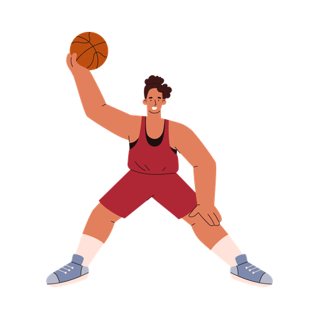 Un joueur de basket-ball a levé la main avec le ballon en l'air  Illustration