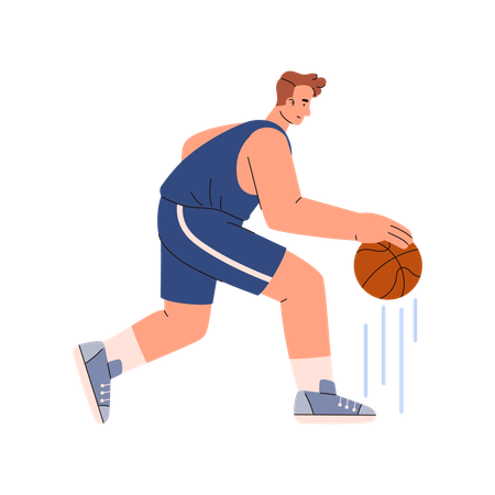 Homme joueur de basket-ball courant et dribblant le ballon  Illustration